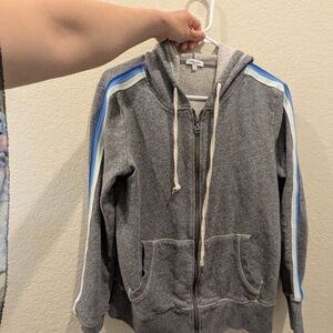 Splendid Gray Hoodie with Blue and White Stripes